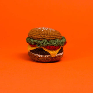 Hand Knit Wool Hamburger Dog Toy