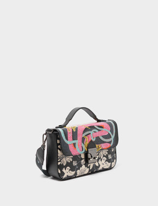 Amantis Black Leather Crossbody Mini Handbag - Tiger and Snake Design - Iris & Stout