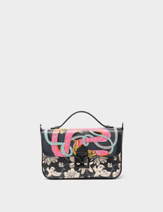Amantis Black Leather Crossbody Mini Handbag - Tiger and Snake Design - Iris & Stout
