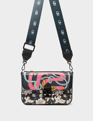 Amantis Black Leather Crossbody Mini Handbag - Tiger and Snake Design - Iris & Stout