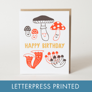 Birthday Mushrooms Letterpress Greeting Card - Iris & Stout