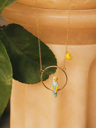 Blue and Lemon Parakeets Necklace - Iris & Stout