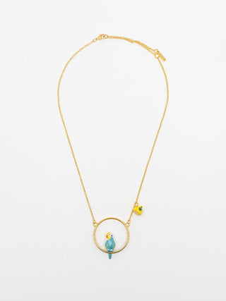 Blue and Lemon Parakeets Necklace - Iris & Stout