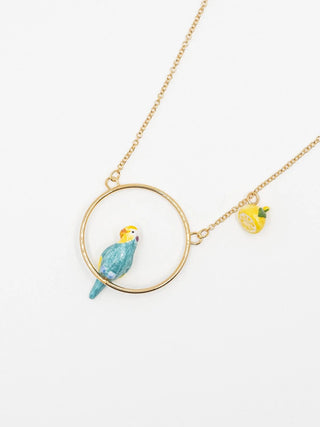 Blue and Lemon Parakeets Necklace - Iris & Stout