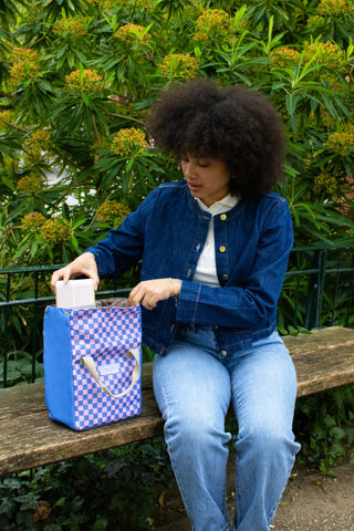 Checkerboard Blue & Pink Lunch Bag - Iris & Stout