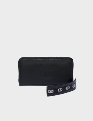Francis Black Leather Wallet - All Over Eyes Embroidery - Iris & Stout
