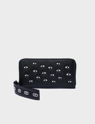 Francis Black Leather Wallet - All Over Eyes Embroidery - Iris & Stout