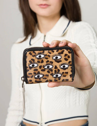 Frodo Animal Print Leather Zip Around Wallet - All Over Eyes Embroidery - Iris & Stout