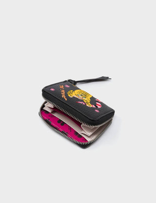 Frodo Black Leather Zip Around Wallet - Tiger and Snake Embroidery - Iris & Stout