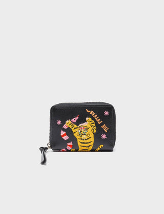 Frodo Black Leather Zip Around Wallet - Tiger and Snake Embroidery - Iris & Stout