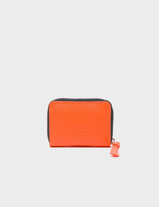 Frodo Neon Orange Leather Zip Around Wallet - All Over Eyes Embroidery - Iris & Stout