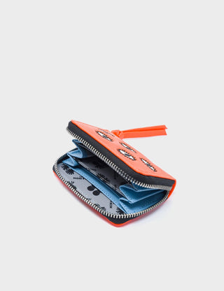 Frodo Neon Orange Leather Zip Around Wallet - All Over Eyes Embroidery - Iris & Stout
