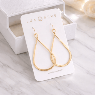 Gold Hammered Tear Drop Hoop Earrings - Iris & Stout