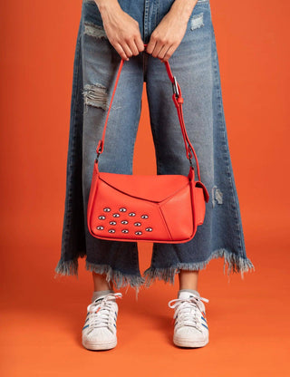 Houston Fiesta Red Leather Shoulder Bag - Eyes Embroidery - Iris & Stout
