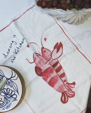 Kitchen Dancing - Lobster Print Linen Teatowel - Iris & Stout