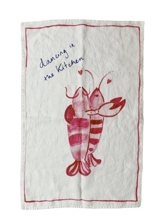 Kitchen Dancing - Lobster Print Linen Teatowel - Iris & Stout