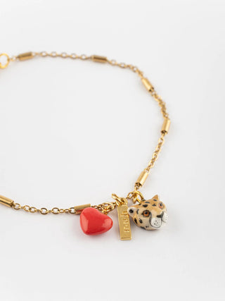 Leopard and Heart Chain Bracelet - Iris & Stout