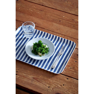 Linen Coated Tray - White Blue Stripe - Iris & Stout