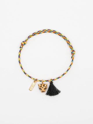 Multicolored Leopard Cord Bracelet with Tassel - Iris & Stout