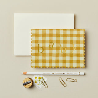 Mustard Gingham 'Baby' Card - Iris & Stout
