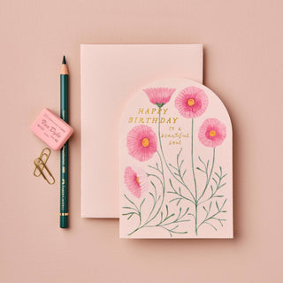 Pink Cosmos Happy Birthday to a beautiful soul Card - Iris & Stout