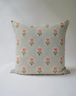 Zara - Hand Block-printed Linen Pillowcase - Sky Blue - Grand-Mère